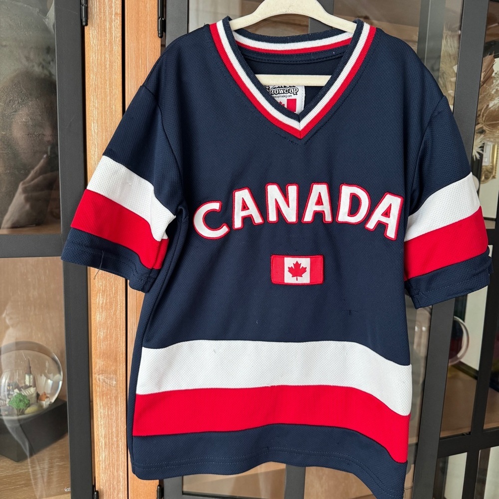 Canada jersey boys hockey world cup flag patches embroidered navy snowcap white